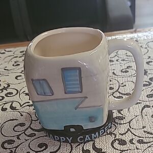 Happy Camper Ceramic Mug - Blue and Cream